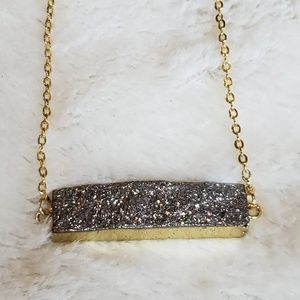 Gold plated Bar necklace Druzy Quartz